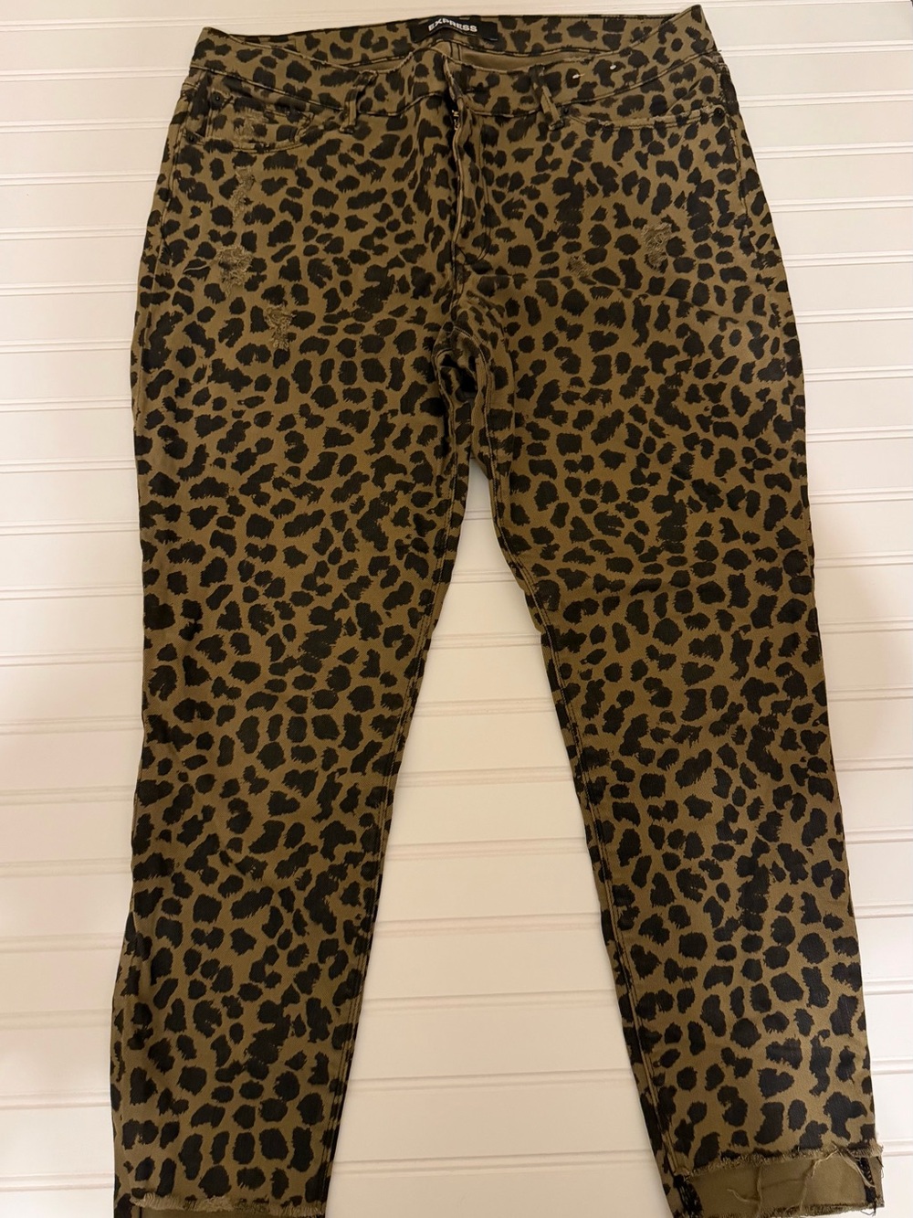 Express Leopard Print Ankle Leggings Jeans Pants - Olive & Black Size 12